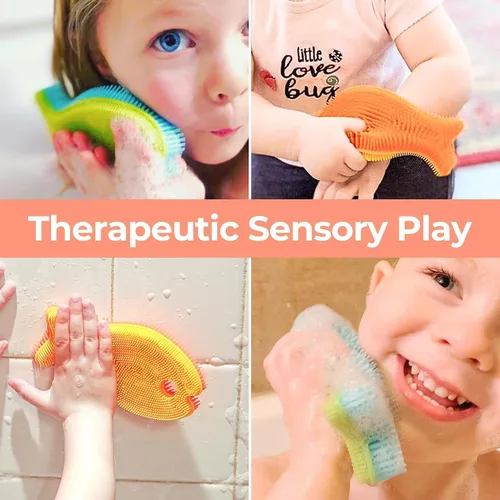 Miniatura 7 de Innobaby Bathin' Smart - Exfoliante de baño de silicona sensorial para bebés y niños pequeños, color verde aguamarina