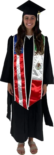 Miniatura 4 de Cappe Diem Estola de banda de graduación de dos banderas (Estados Unidos + Internacional)