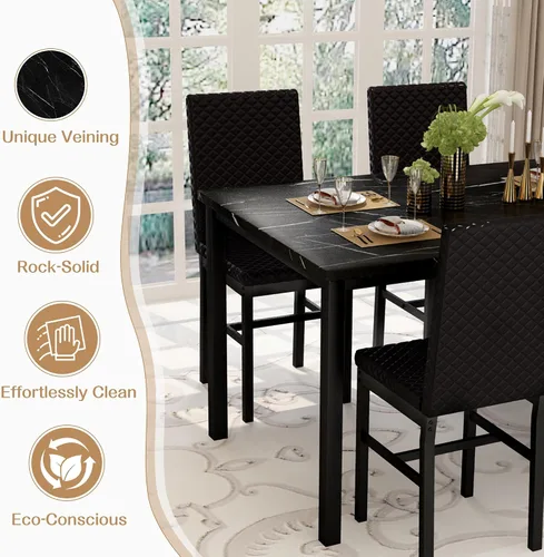 Miniatura 7 de Recaceik Juego de mesa de comedor para 4, juego de mesa de comedor moderno de 5 piezas con mesa de cocina de mármol sintético y 4 sillas tapizadas