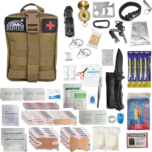 Miniatura 10 de Kit de supervivencia y primeros auxilios Molle de 250 piezas, equipo de emergencia al aire libre y bolsa de trauma para camping, senderismo, caza
