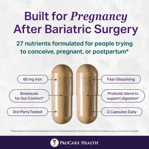 Miniatura 7 de ProCare Health Multivitamínico bariátrico prenatal con hierro (60 cápsulas fáciles de tragar) - para mujeres, vitaminas bariátricas para bypass