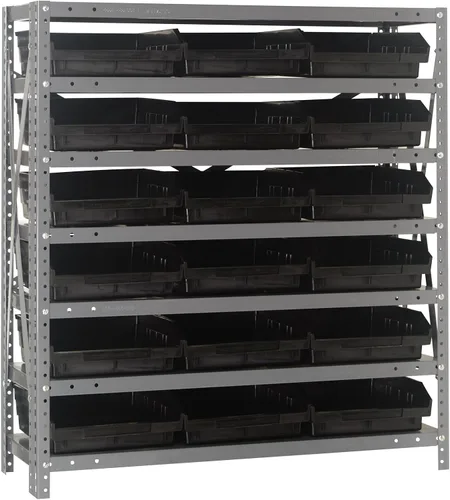 Miniatura 64 de Quantum QSBU-245BK Heavy Duty Shelving Unit with (7) Shelves and (24) QUS245 Black Bins for Garage Warehouse Storage Distribution 400 lb Load