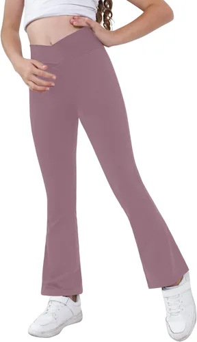 Miniatura 8 de Pantalones de yoga para niñas, cintura cruzada, pierna ancha, pantalones acampanados de entrenamiento de cintura alta
