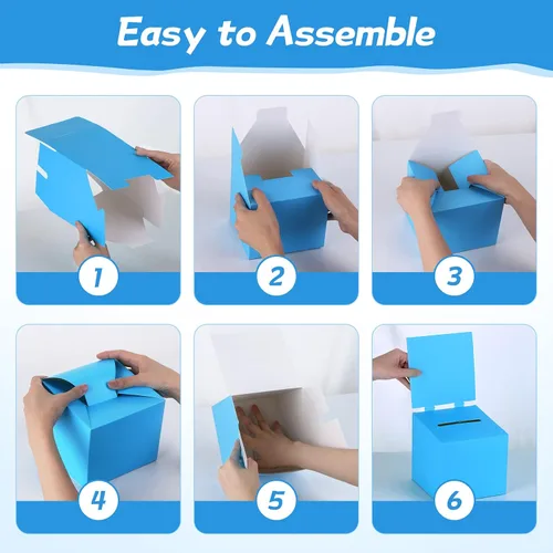 Miniatura 5 de Paquete de 12 Cajas Azules de Papel para Sorteos con Ranuras, Cajas de Sugerencias de Cartón para Recaudación de Fondos con Tapa Extraíble