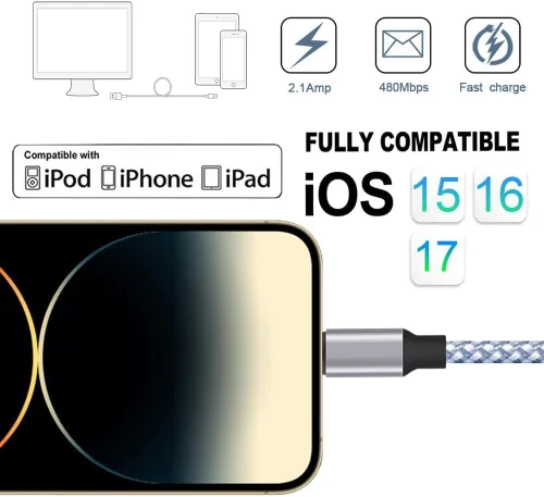 Miniatura 5 de DAZHWA Paquete de 3 cargadores para iPhone de 6 pies, certificado MFi, mejor cable Lightning trenzado de nailon para teléfono celular, cable