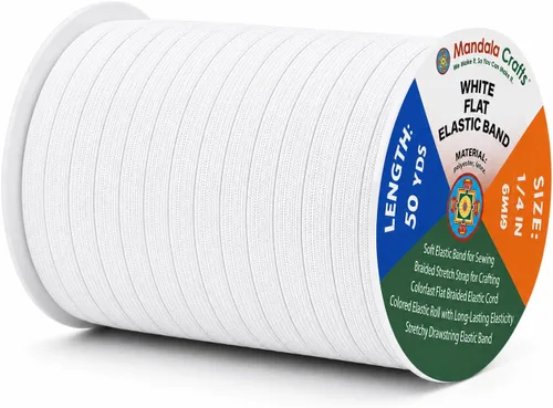 Miniatura 69 de Mandala Crafts - Rollo de cordón elástico plano para costura y manualidades Blanco