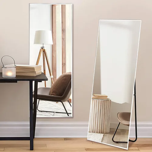 NeuType Espejo de cuerpo entero, espejo de cuerpo completo de 55"x16" con soporte, espejo de pie de cuerpo entero, espejo de pie montado en pared,