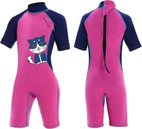 Miniatura 6 de OMGear Traje de neopreno corto de neopreno de una pieza para niños, de 0.18 pulgadas, 0.118 pulgadas, manga corta, con cremallera trasera, traje