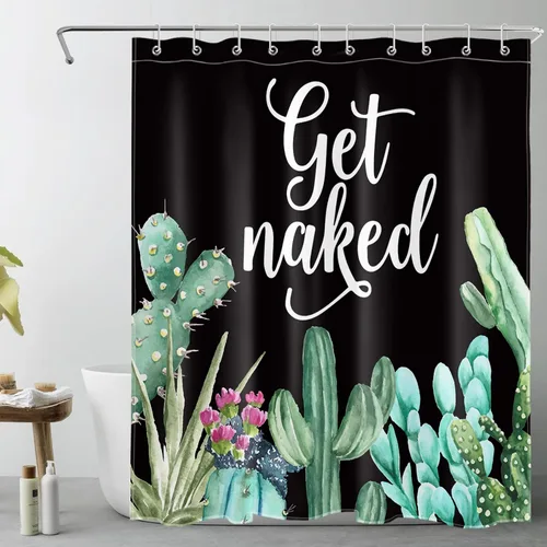 Miniatura 15 de LB Get Naked - Cortina de ducha de cactus con citas divertidas, plantas tropicales, suculentas, verdes, acuarela, cactus y flores, cortinas de ducha