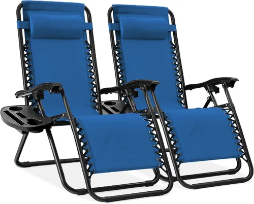 Miniatura 61 de Best Choice Products - Juego de 2 sillas reclinables y ajustables de malla y acero, sillas con sensación gravedad cero con cojines y bandejas