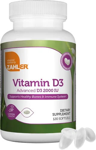 Zahler - Cápsulas blandas avanzadas de vitamina D3 de 2000 UI (120 unidades) Kosher Apto para vegetarianos Vitamina D para apoyo inmunológico,