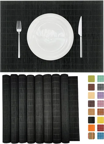Juego de 8 manteles individuales de bambú para sushi, estilo japonés, antideslizantes, de bambú, lavables, resistentes al calor, para comedor y