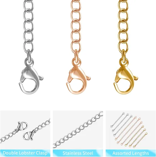 Miniatura 3 de Extensor de collar, 18 extensores de cadena para collares, pulsera de joyería de acero inoxidable de alta calidad, extensores de collar de tobillera