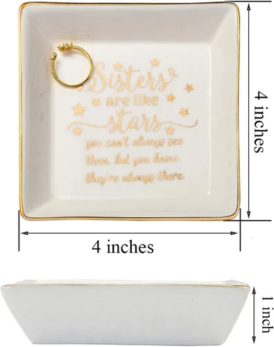 Miniatura 5 de JoycuFF Regalos para hermanas para mujeres, plato decorativo para anillos, bandeja de cerámica para joyas, decoración del hogar, las hermanas son