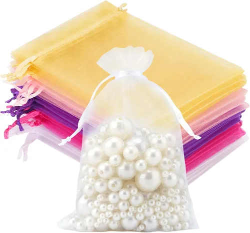 Miniatura 25 de Joycraft 50 bolsas de organza, bolsas de tul transpirables doradas de 4 x 6 pulgadas con cordón, bolsa de malla transparente para recuerdos de boda