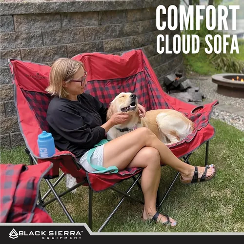 Miniatura 3 de Silla de camping doble Black Sierra para adultos, sillón plegable de gran tamaño con soporte de 600 libras, sofá exterior mullido y acolchado