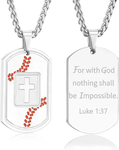 Miniatura 34 de Collar de cruz con versículo bíblico de béisbol, acero inoxidable, dije de cruz en tono negro/dorado/plateado, regalos religiosos, joyería deportiva