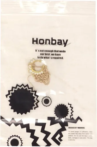 Miniatura 14 de Honbay Anillo de septum falso sin perforación, anillos indios para nariz con cadena de nariz a oreja, Aleación, cristal