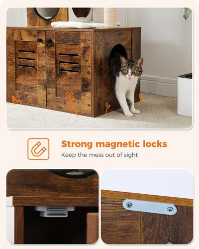 Miniatura 4 de MUTTROS Árbol para gatos con recinto para caja de arena, árbol moderno de 50" para gatos grandes/gordos con condominio para gatos, muebles de madera