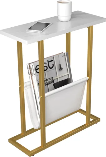 Miniatura 17 de Mesa auxiliar estrecha para espacios pequeños, mesa auxiliar pequeña con soporte para revistas, mesa delgada y estrecha para sala de estar