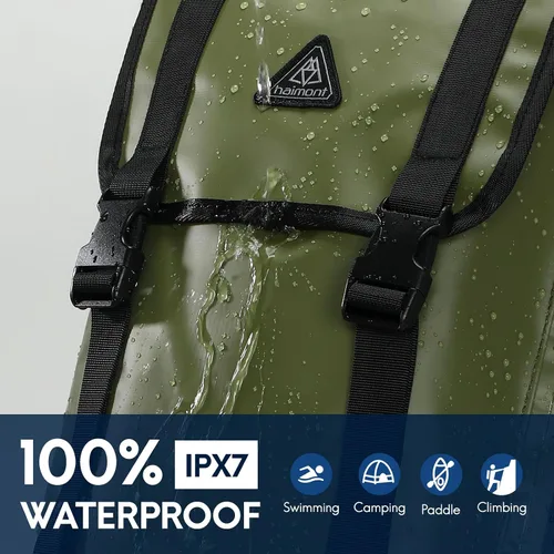 Miniatura 2 de Haimont Mochila enrollable 100% impermeable de gran capacidad IPX7, bolsa seca con bolsillos y válvula de aire, kayak, campamento, 60/100L