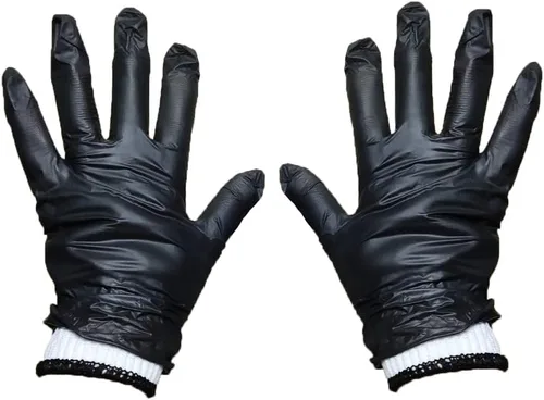 Miniatura 2 de LavaLock Guantes de barbacoa de nitrilo desechables negros de 5.5 mil gruesos de alta resistencia con 2 forros de algodón para cocinar al aire libre