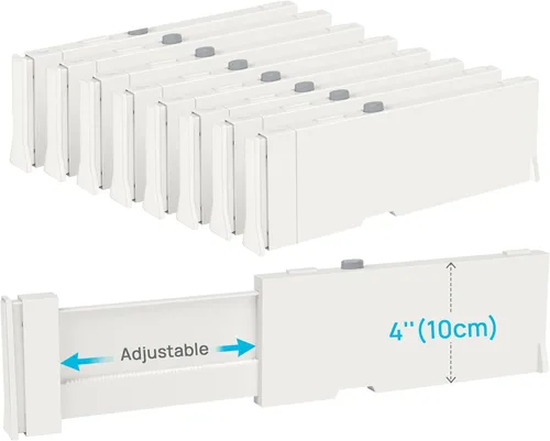 Miniatura 11 de Vtopmart Paquete de 6 separadores de cajones para ropa, 4 pulgadas de alto 11.3 a 17 pulgadas, organizador de cajones de tocador ajustable