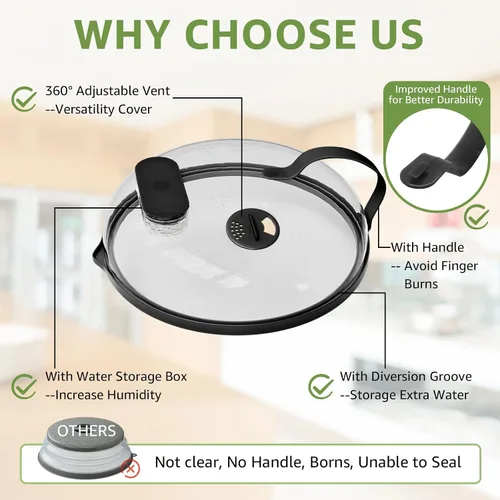 Miniatura 8 de Cubierta contra salpicaduras de microondas con vaporizador de agua para alimentos, protector de salpicaduras de microondas de vapor de 10 pulgadas