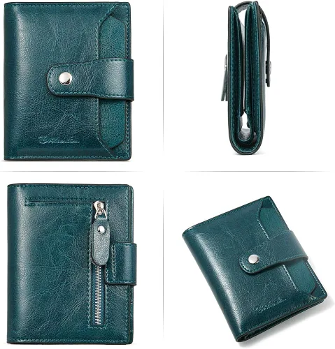 Miniatura 3 de BOSTANTEN - Billetera de cuero para mujer con bloqueo RFID, pequeña, con cremallera, de bolsillo, para tarjetas, con ventana para documento