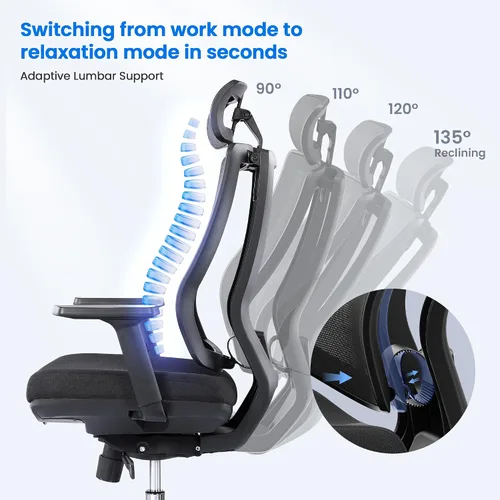 Miniatura 4 de OdinLake L2 Ergo PRO 633 - Silla de oficina ergonómica con reposapiés, profundidad de asiento ajustable, reposabrazos 3D y soporte lumbar, respaldo