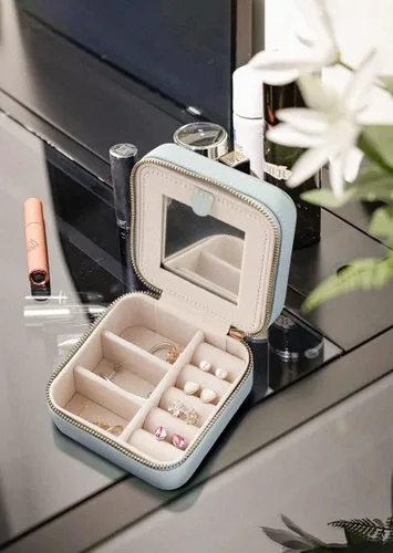 Miniatura 5 de S.Leaf Organizador de joyas de viaje para mujer, caja de viaje pequeña, caja de viaje portátil, estuche de joyería de viaje, organizador de joyas