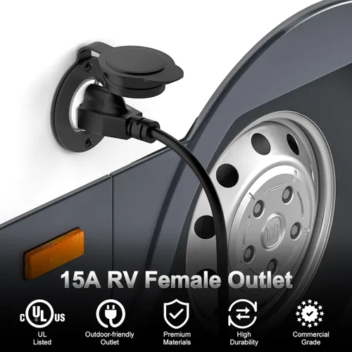 Miniatura 4 de Toma de corriente con brida NEMA 5-15R - 110 V/120 V, 15 amperios, receptáculo de enchufe hembra redondo individual, resistente a la intemperie