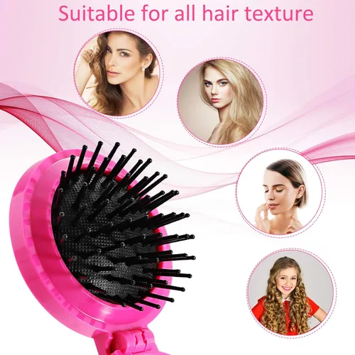 Miniatura 3 de Boao Paquete de 2 Cepillos de Cabello con Espejo de Viaje Plegables Redondos Portátiles Plegables de Bolsillo Mini Peine Compacto de Tamaño de Viaje