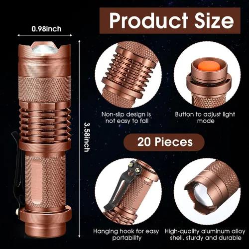 Miniatura 2 de Fumete 20 Piezas Linterna LED Mini 3 Modos Antorcha Táctica Pequeña Resistente al Agua Linterna de Bolsillo con Enfoque Ajustable Linterna Tipo