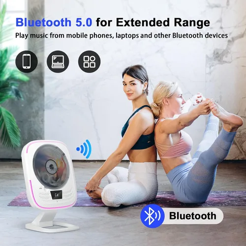 Miniatura 7 de Reproductor de CD portátil Bluetooth 5.0 Boombox HiFi Altavoces estéreo, radio FM con control remoto, luces LED, TF/USB, conector para auriculares