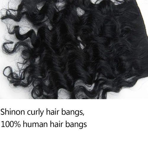 Miniatura 7 de Shinon Flequillo rizado de cabello humano con clip, extensiones de cabello real 10 A, color negro