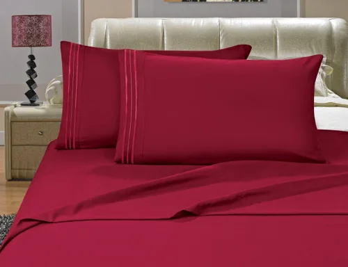 Miniatura 3 de Elegance Linen - Juego de sábanas de 1500 hilos para cama king size (4 unidades, 4 unidades), color burdeos