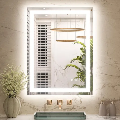 Keonjinn - Espejo de baño LED de 24x32 pulgadas con luz, iluminación frontal y trasera, espejos iluminados para la pared del baño con luces
