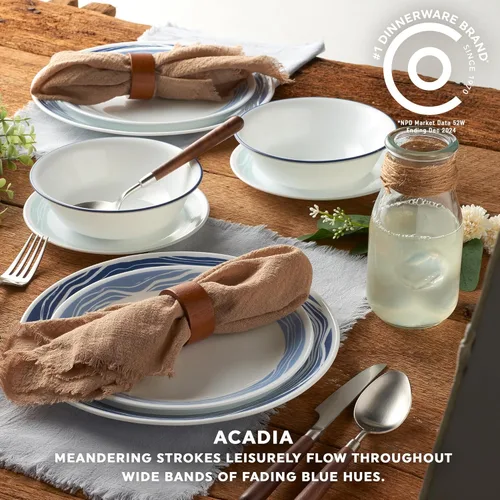Miniatura 4 de Corelle Vitrelle Juego de vajilla de 18 piezas para 6 personas, juego de platos y cuencos de vidrio de triple capa y resistentes a roturas y Acadia