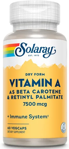 SOLARAY Vitamina A de forma seca – Vitamina A como 60% betacaroteno y 40% palmitato de retinilo con polvo de zanahoria – Ojos, actividad