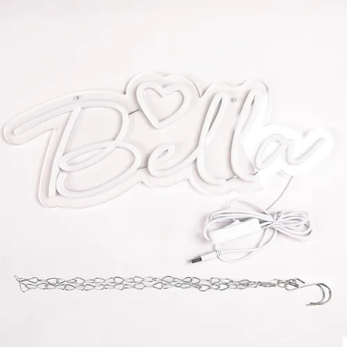 Miniatura 4 de Letrero de neón grande con nombre de Bella para decoración de pared, luz LED de neón para dormitorio de niños, decoración de fiesta de cumpleaños