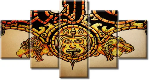 Miniatura 30 de Arte de pared con varios paneles, calendario maya, imágenes de piedra del sol, pinturas de civilización azteca sobre lienzo, sala de estar