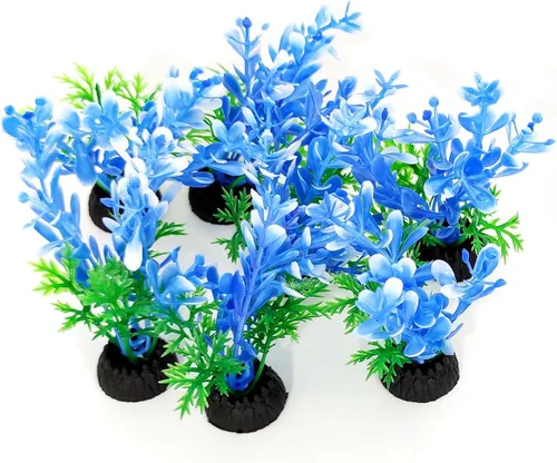 Decoraciones para peceras de acuario, 6 piezas de árbol azul pequeño de plástico artificial, plantas de pecera, adornos seguros para peces Betta