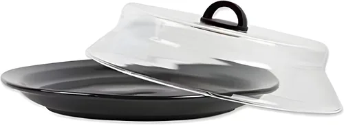 Miniatura 5 de Cubierta de vidrio para salpicaduras de microondas de 10.5 pulgadas para alimentos, tapa de placa de borosilicato con mango de silicona fría al