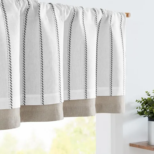 Miniatura 22 de jinchan Cenefa de Lino a Rayas para Ventanas de 16 Pulgadas Cortinas Opacas para Ventana Pequeña Estilo Granja Cenefa de Doble Capa para Sala
