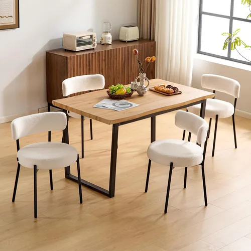Miniatura 19 de Furniliving Juego de 4 sillas de comedor de madera de roble, estilo de mediados de siglo moderno, tapizadas en lino, silla de cocina con madera