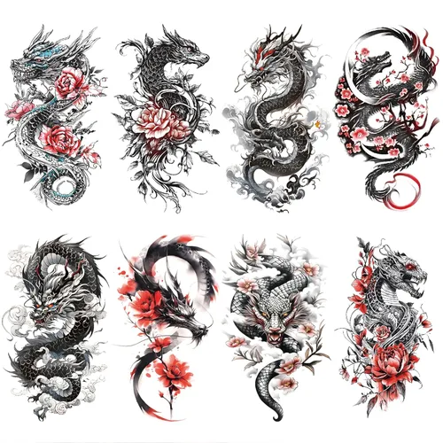 Miniatura 9 de Tatuaje temporal tribal para hombres adultos, tótem grande negro tribal tatuaje falso tribal, de larga duración, impermeable, a gran temperatura