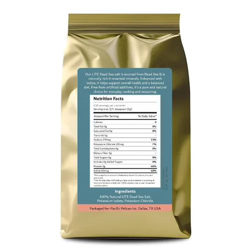 Miniatura 2 de Pacific Pelican Sal yodada del Mar Muerto Lite - Grano fino Kosher sin refinar, natural yodada, sal baja en sodio para cocinar, condimentar