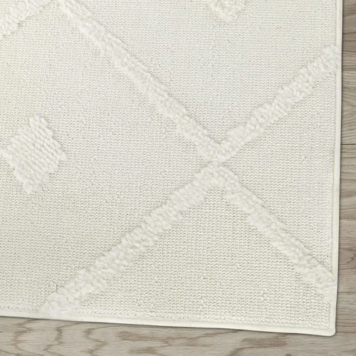 Miniatura 4 de Antep Rugs Palafito 5x7 Alfombra de Área Interior Geométrica Shag Diamante de Pelo Alto-Bajo Texturizada (Blanco, 5'3" x 7'6")