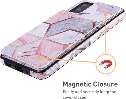 Miniatura 5 de UEEBAI Funda para Samsung Galaxy S20, Funda de cuero PU Premium Funda de cuero geométrico con patrón de mármol trasero [dos cierre magnético]